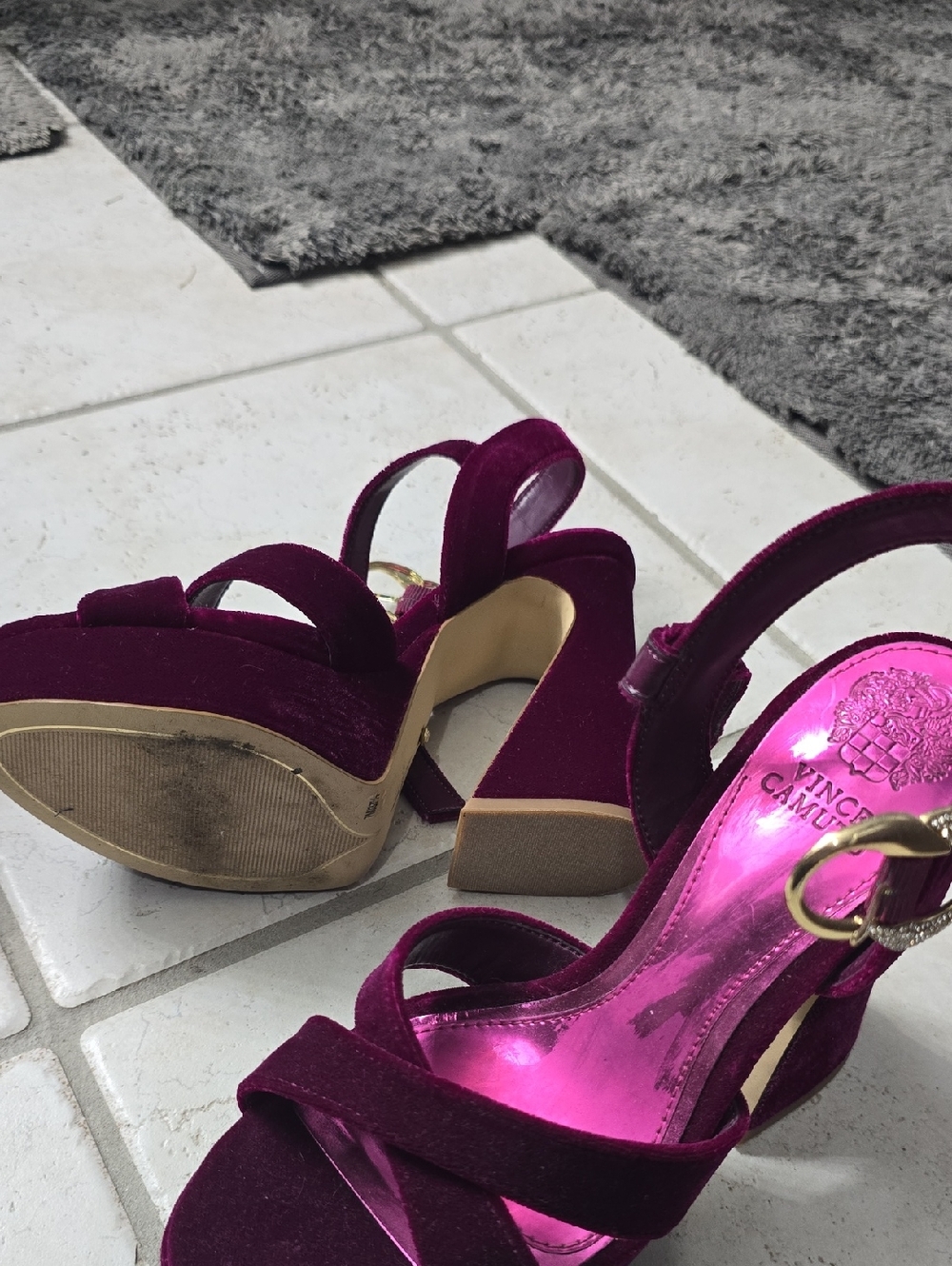 Vince Camuto Velvet Platform Sandals in Plum